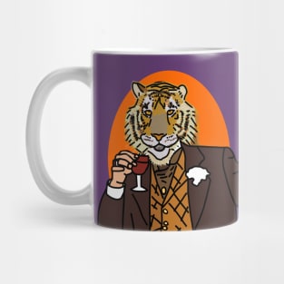 Animals Portrait Tiger In Suit Drinking Wine Mug